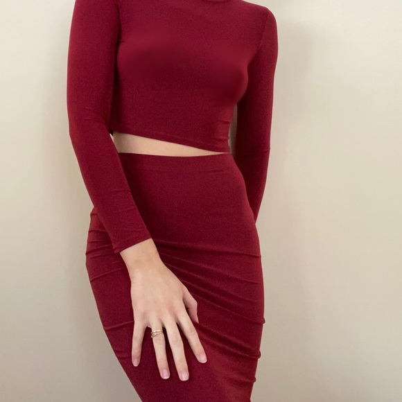 Nasty Gal Dresses & Skirts - NASYY GAL Maroon 2 piece set high waisted XS NEW